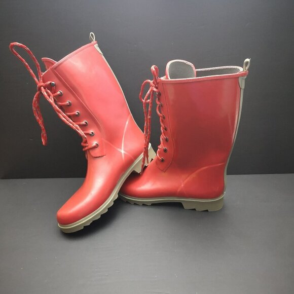Wind River Downpour Ladies Size 9 Red Lace Front Rubber Boots - Picture 1 of 8